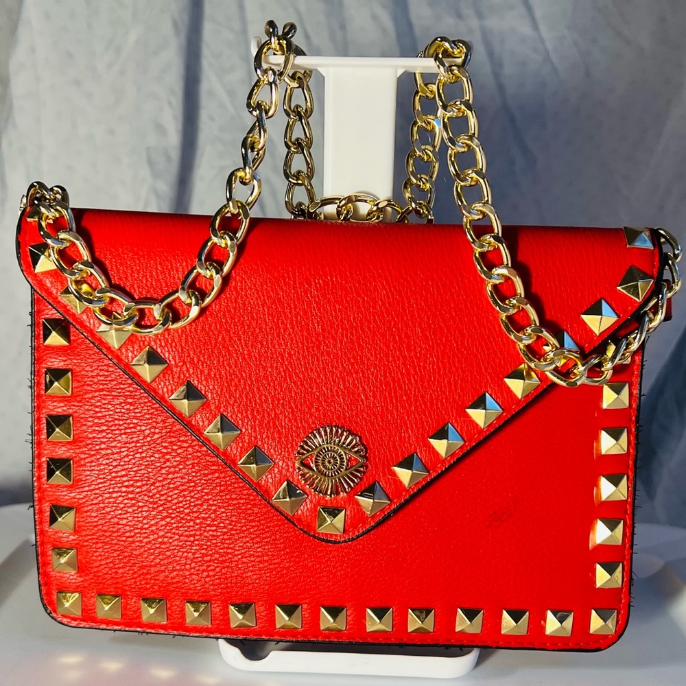 DW Home Red Crossbody Bag with Gold Studs